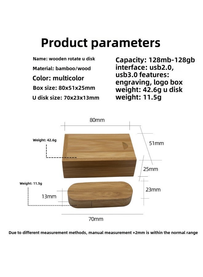Bamboo Wood U Disk 16g32g Rotating Laser Carved LOGO Ebony Maple Walnut Material-Color:Natural + Box-Capacity:16GB  - Image 3