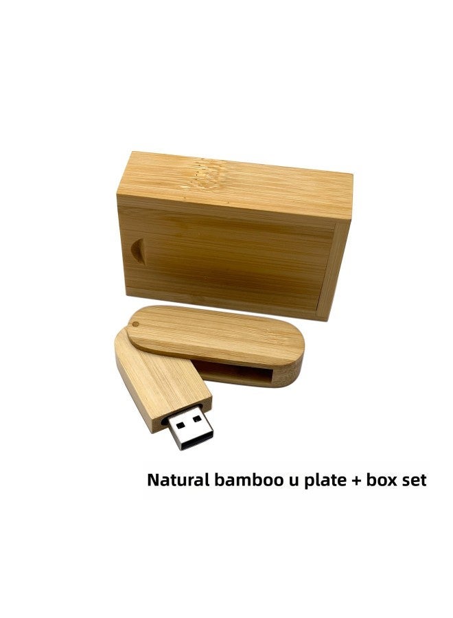 Bamboo Wood U Disk 16g32g Rotating Laser Carved LOGO Ebony Maple Walnut Material-Color:Natural + Box-Capacity:16GB  - Image 1