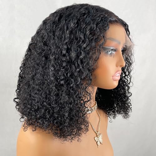 BEEOS Curly Bob 13x6 SKINLIKE Real HD Lace Frontal Wig Ultrafitted Cap Structure 180 Density Natural Black Human Hair PrePlucked Bleached Knots 12 Inch - Image 1
