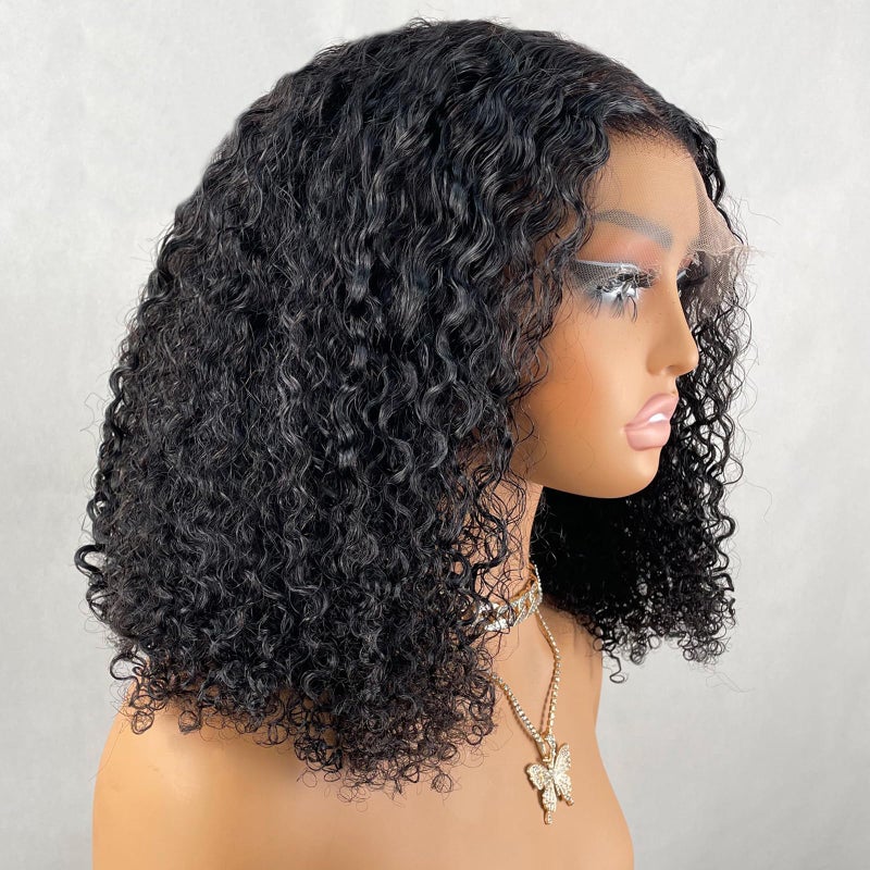 BEEOS Curly Bob 13x6 SKINLIKE Real HD Lace Frontal Wig Ultrafitted Cap Structure 180 Density Natural Black Human Hair PrePlucked Bleached Knots 12 Inch - Image 2