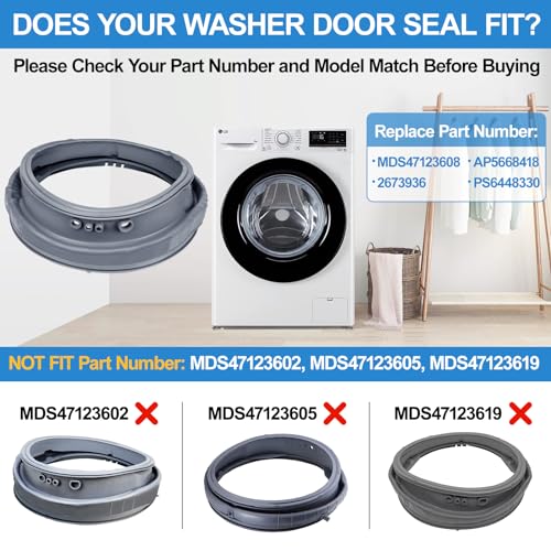 Alvar Upgraded MDS47123608 Washer Door Boot Gasket Compatible with LG Kenmore Washer Door Seal, Washing Machine Door Boot Gasket AP5668418 PS6448330 WM4270HWA WM4270HVA WM4070HWA WM8000HVA WM8000HWA/HVA - Image 2