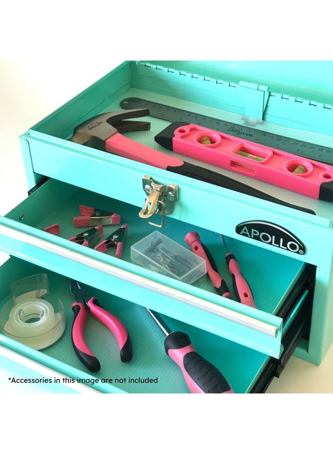 Apollo Tools Aqua Green Metal Tool Box with Deep Top Compartment and 2 Drawers in Heavy-Duty Steel With Ball Bearing Opening And Powder Coated Finish - DT5010GR (DT5010-GR) - Image 4