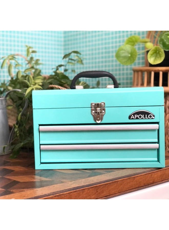 Apollo Tools Aqua Green Metal Tool Box with Deep Top Compartment and 2 Drawers in Heavy-Duty Steel With Ball Bearing Opening And Powder Coated Finish - DT5010GR (DT5010-GR) - Image 5