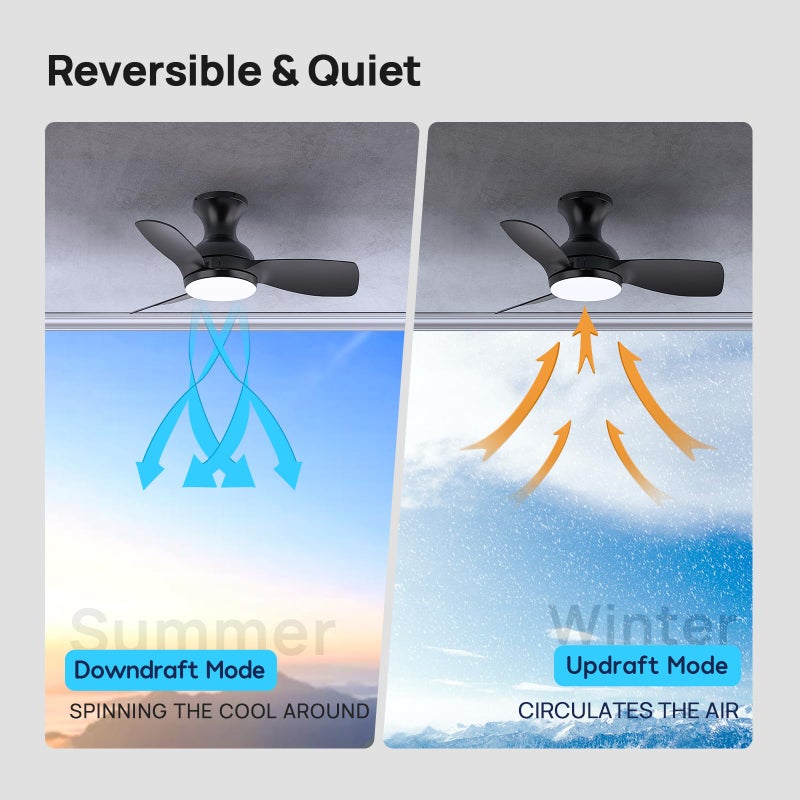 Consciot Ceiling Fan With Lights 30 Inch, Kids Ceiling Fan Black Modern, Flush Mount, Reversible Quiet DC Motor, 6 Speed, Dimmable, Kitchen Bedroom Patio - Image 4