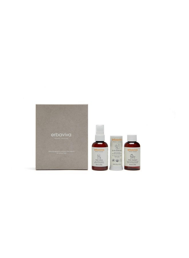 Erbaviva Organic Baby Discovery Kit, 3 Piece Set - Essential Baby Skin Care Gift Set, Travel Size Baby Shampoo, Baby Lotion, Baby Lip & Cheek Balm, Gentle For Delicate Skin