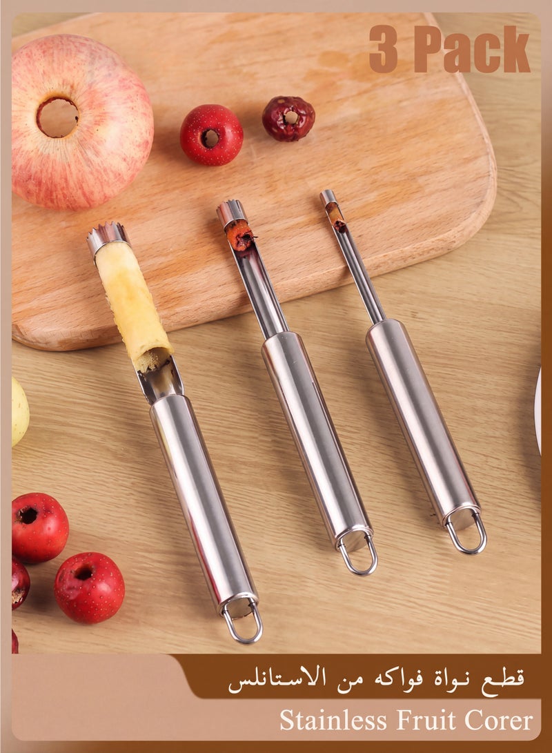 Corer and Pitter Set of 3, Multi-Function Corer and Pitter Remover Set, Stainless Steel Core Remover Tool for Apple, Pear, Cherry, Jujube, Red Dates or More with Sharp Serrated Blade - Image 1