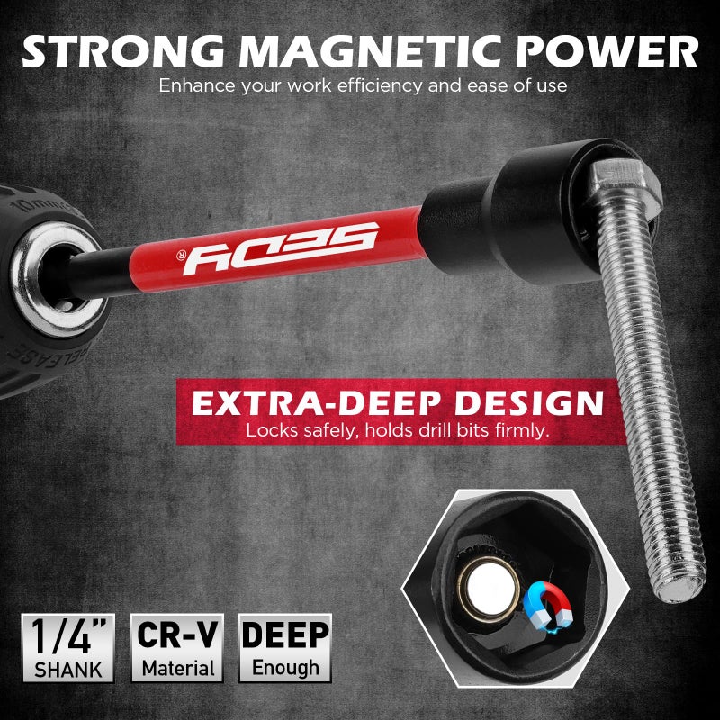 SEDY 41-Piece Premium 1/4" Drive Magnetic Impact Nut Driver Set Metric & SAE Standard & Deep with Socket Adapters, 2-in-1 Ratchet Wrench, Wing Nut Driver, Universal Sockets, Quick Release Bit Holder - Image 4