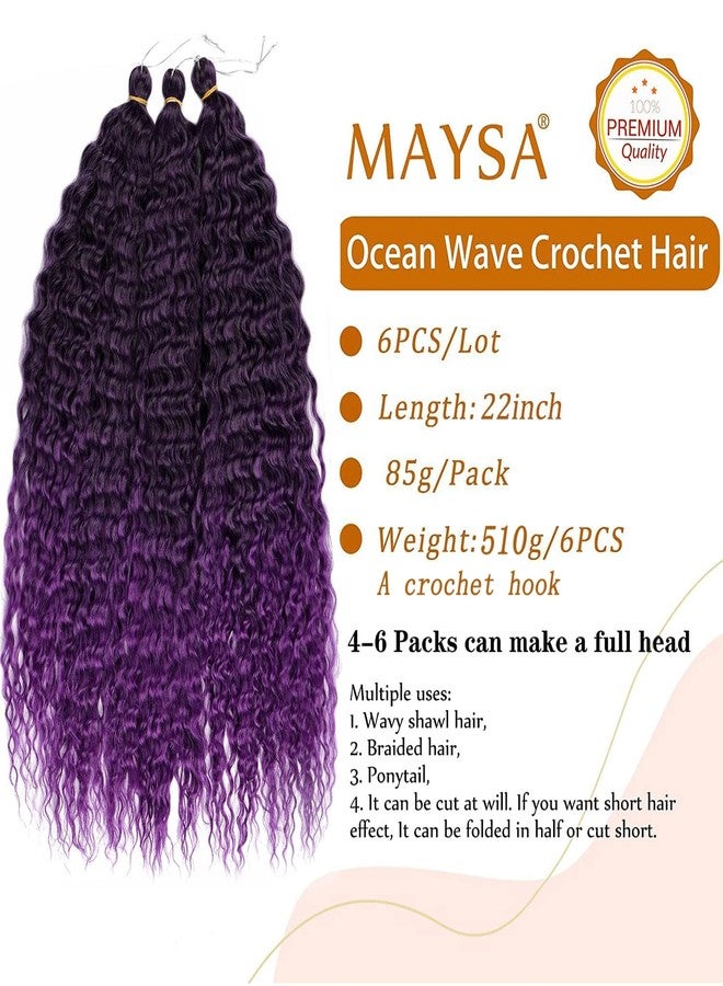 MAYSA Purple Ocean Wave Crochet Hair 22inch Ombre Deep Wave Hair 6Packs Synthetic Curly Braiding Crochet Hair for Women #1BT Purple - Image 2