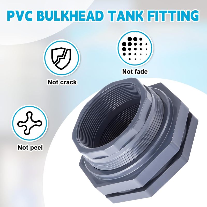 PVC Bulkhead Fitting: 2-Pack 4-Inch DN100 Leak-Proof Durable PVC Construction - Easy Installation Bulkhead Connector for Residential Industrial Plumbing Rain Barrels Aquariums Pools - Image 3