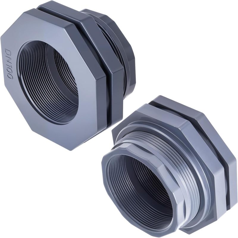 PVC Bulkhead Fitting: 2-Pack 4-Inch DN100 Leak-Proof Durable PVC Construction - Easy Installation Bulkhead Connector for Residential Industrial Plumbing Rain Barrels Aquariums Pools - Image 1