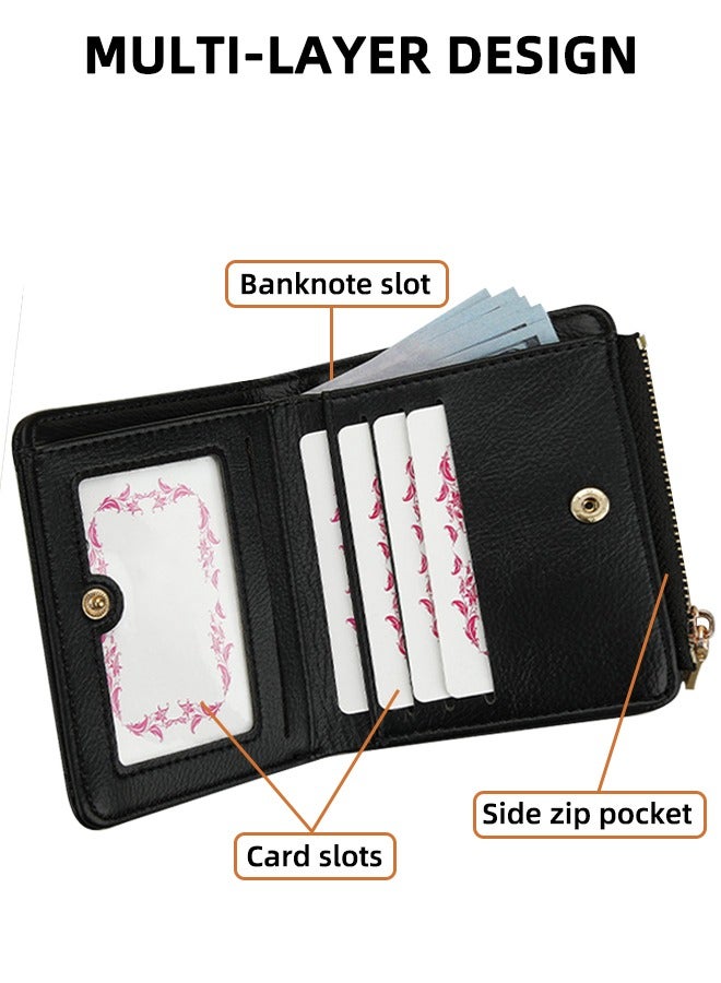 baellerry Women'S Quilted Card Holder - RFID Mini Wallet - Women'S Wallet - Short Wallet - 4 Card Slots + Zipper Main Pocket + 2 Side Zipper Pockets (For Cards, Cash And Coins) (Black)  - Image 3