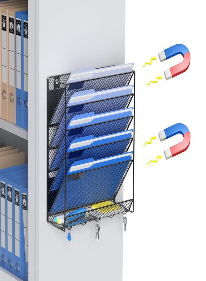 OUTWOLF Magnetic File Holder, 6-Tier Magnetic Wall Hanging File Organizer, Paper Folder Mail Organizer for Office, File Cabinets, Whiteboard, Fridge - Image 1