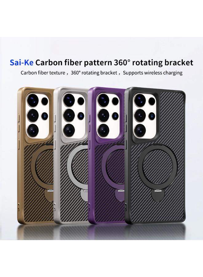 اس-توب جراب لهاتف Samsung Galaxy S25 Ultra 5G مصنوع من ألياف الكربون وحامل MagSafe 360 - Image 2