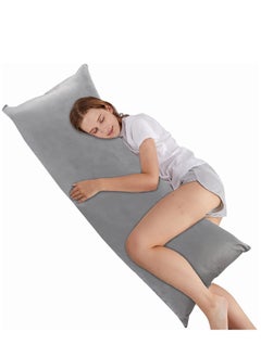 MIXDE Body Pillow with Gray Velvet Pillowcase - Body Pillows for Adults - Long Pillows for Sleeping - Full Body Pillow with Zippered Velvet Cover-20x54inch (Gray)  - Image 1