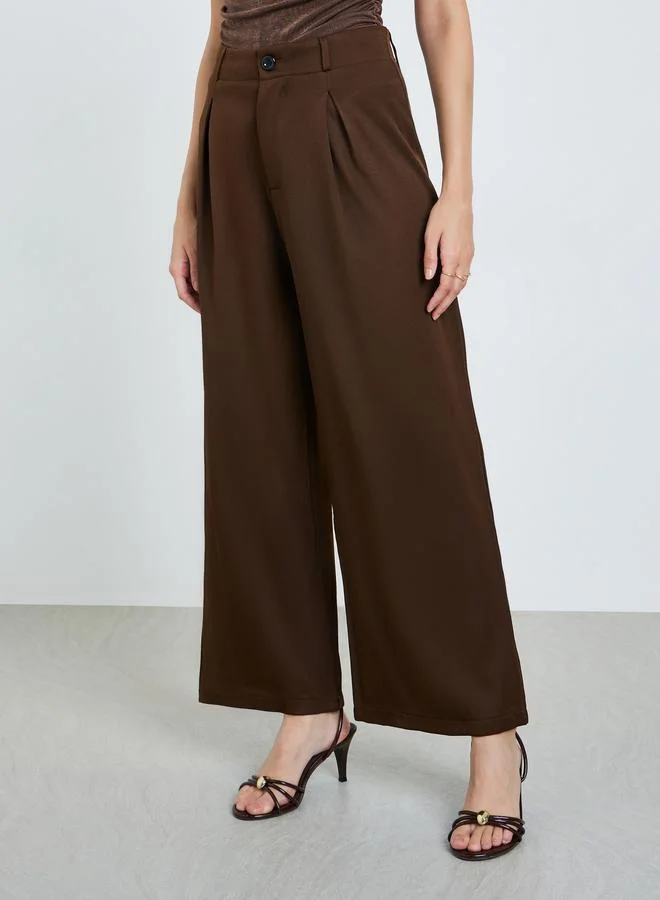 Take Two Brown Pleated Wide Leg Pants