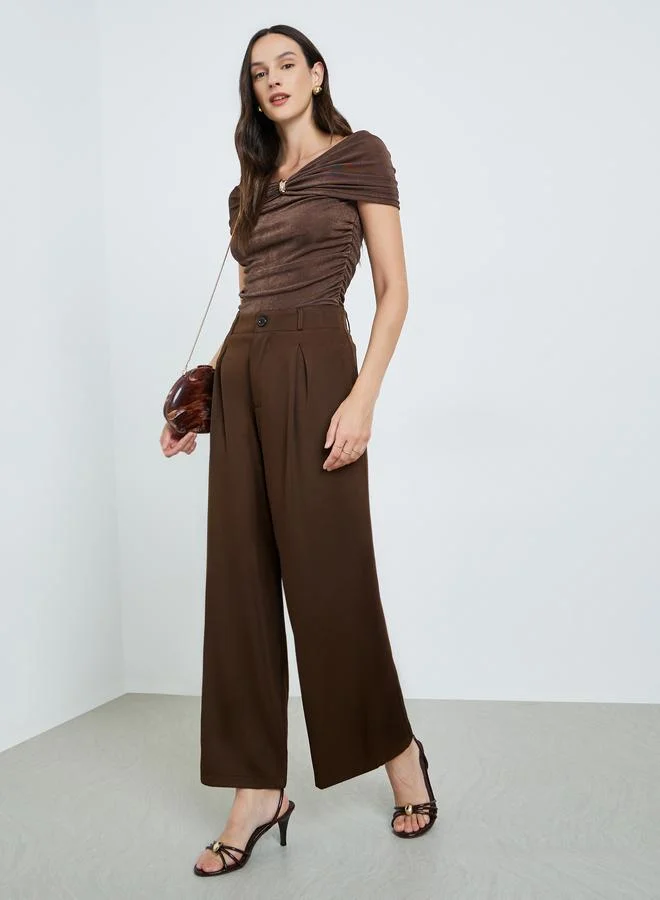Take Two Brown Pleated Wide Leg Pants