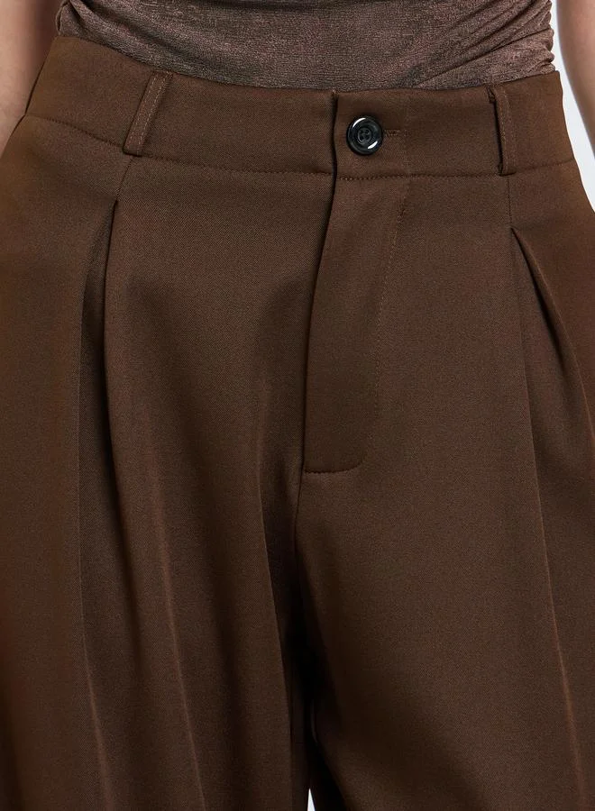 Take Two Brown Brown Pleated Wide Leg Pants for Women | Best Price UAE