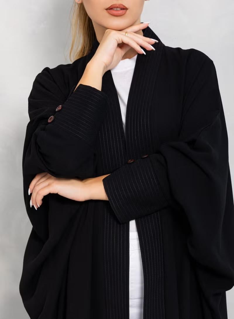 Nikias Linen Bisht Abaya with Thread Work on Cuffs & Front - Image 2
