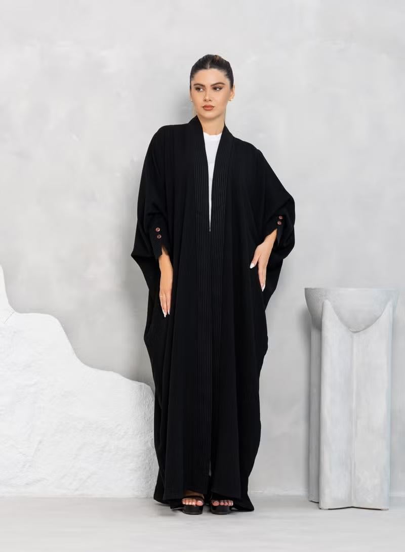 Nikias Linen Bisht Abaya with Thread Work on Cuffs & Front - Image 1