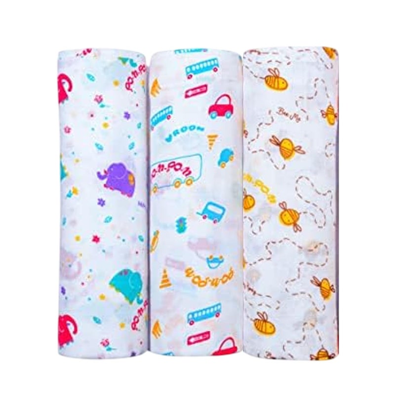 BUMSIES 100 Muslin Cotton 2 Layer Baby Swaddle WrapBlanket Soft SkinFriendly Nursery Essential for New Born Babies Perfect for Gifting Size 110X110 cm 06 Months Printed Set of 3