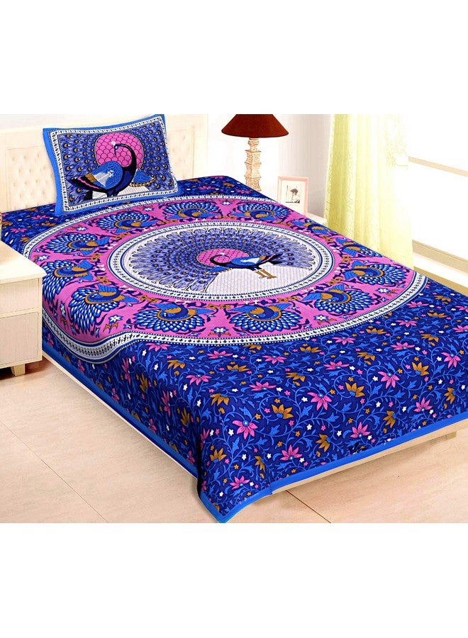 Rajasthanikart 100% Cotton Jaipuri Traditional Bedsheet - Peacock Design (Single, Blue) - Image 1