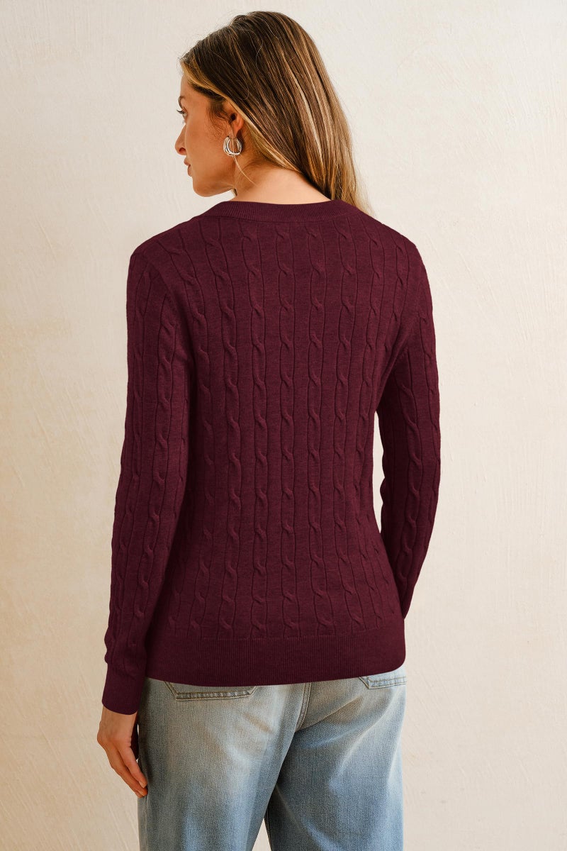 Arach&Cloz Sweater for Women 2025 Fall Fashion Clothes V Neck Long Sleeve Cute Cable Tops Dressy Business Casual Trendy Teacher Outfits Cashmere Shirts Wine Red XL - Image 5