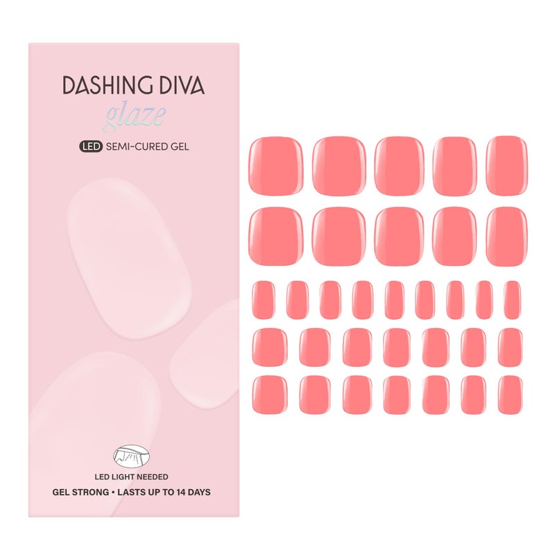 Dashing Diva Glaze Pedicure Nail Strip Set - Grapefruit Gone Wild - Long Lasting, Chip Resistant, Semi-Cured Gel Nail Strips - Summer Gel Set - 4-Piece Pedicure Kit with 32 Strips - Image 1