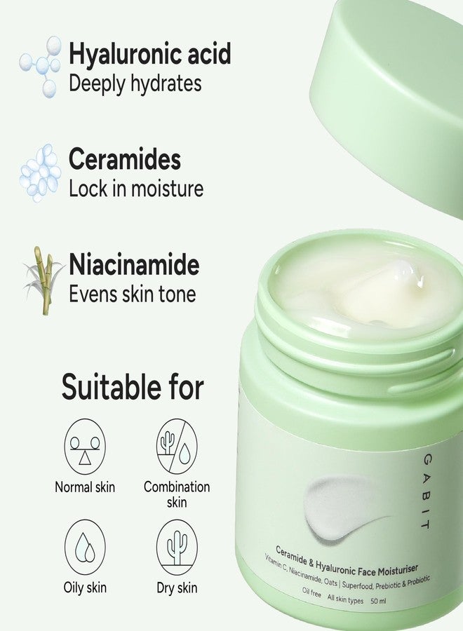 Gabit Ceramide & Hyaluronic Face Moisturiser | Lightweight Moisturizer to Hydrate & Brighten Skin | With Vitamin C, Niacinamide, Oats | For Women and Men | Oil Free for All Skin Types | 50ml (3) - Image 2
