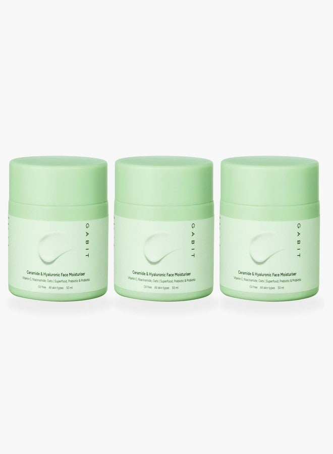 Gabit Ceramide & Hyaluronic Face Moisturiser | Lightweight Moisturizer to Hydrate & Brighten Skin | With Vitamin C, Niacinamide, Oats | For Women and Men | Oil Free for All Skin Types | 50ml (3) - Image 1