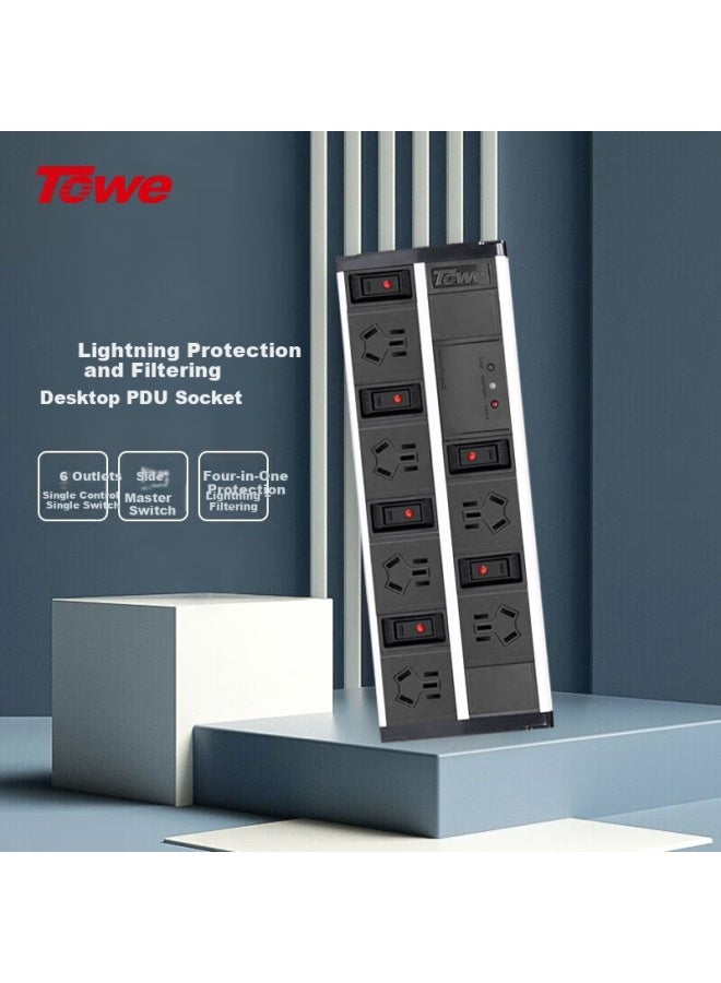Towe Lightning Protection Filter Desktop Pdu Socket Surge Protection Anti-electric Surge Socket Power Filter Socket For Audio Equipment Power Purifier Apz-1026sfk6 Crystal Silver White