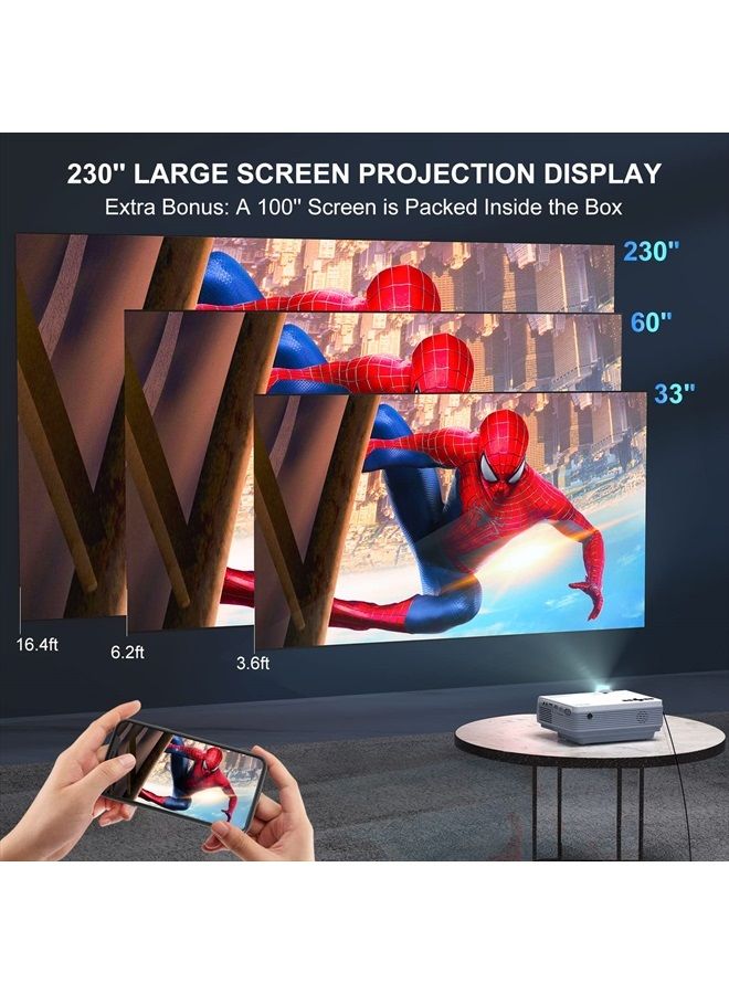 FUDONI Projector with WiFi and Bluetooth, 5G WiFi Native 1080P 10000L 4K Supported, FUDONI Portable Outdoor Projector with Screen for Home Theater, Compatible with HDMI/USB/PC/TV Box/iOS and Android Phone - Image 5