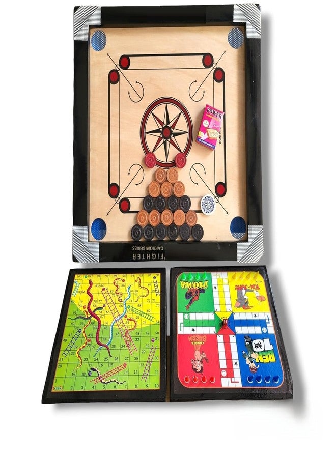 DESCTIDY 20 inches Meatte Finish with Carrom Board Coins, Carrom Board Striker and Magic boric Powder, with Ludo Board and Snake and Ladder Brain. - Image 1