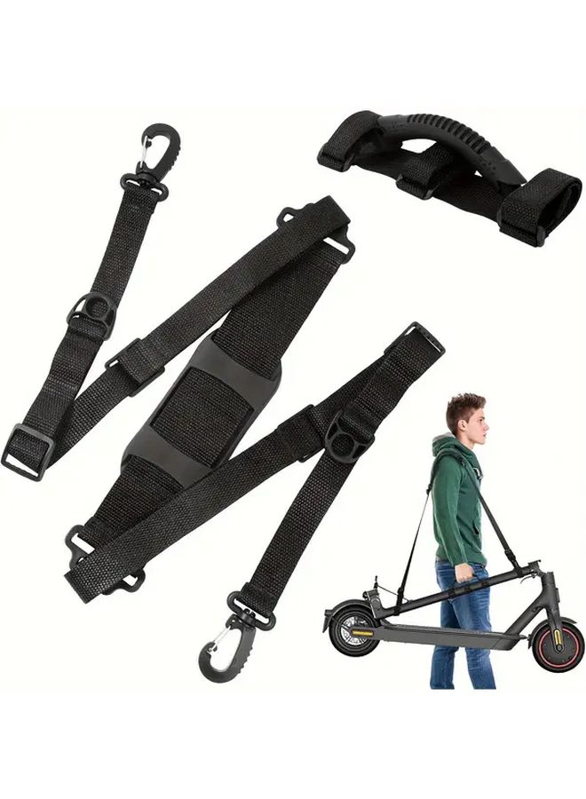Universal Adjustable Black Shoulder Strap And Wheel Carrying Strap 2pcs Set For Bike And Electric Scooter - Image 1
