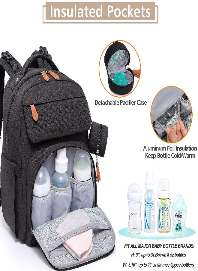 BabbleRoo Diaper Bag Backpack, Travel Backpack with Changing Pad, Pacifier Case & Stroller Straps, Multifunction, Waterproof, Unisex - Black - Image 2