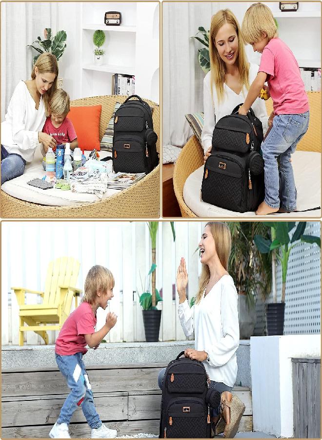 BabbleRoo Diaper Bag Backpack, Travel Backpack with Changing Pad, Pacifier Case & Stroller Straps, Multifunction, Waterproof, Unisex - Black - Image 1