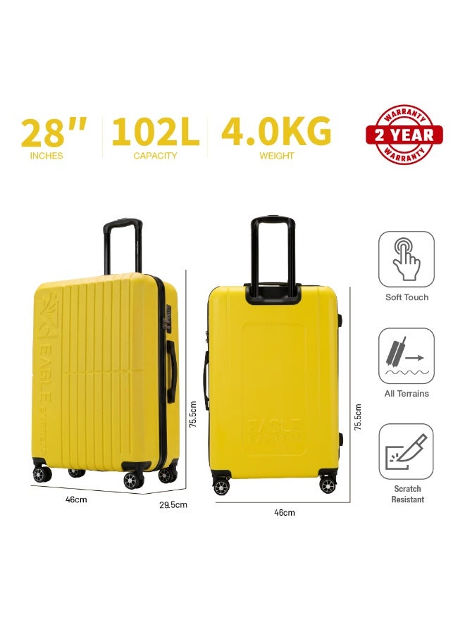 Eagle Express Aura 28 Inch Large Luggage Yellow, ABS Hard Shell Check-In Trolley Suitcase with Scratch Resistant Design, Silent Double Spinner Wheels, Anti-Theft Zipper, Soft Grip Handles and 2 Year Warranty - Image 3