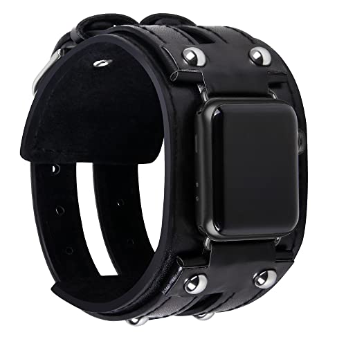 VIQIV Leather Band Compatible with Apple Watch Band 38mm 40mm 41mm Studded Bracelet for Apple Watch Band Men Vintage Punk Wristband Spike Bracelet Strap for iWatch Series SE98765432 Black - Image 1