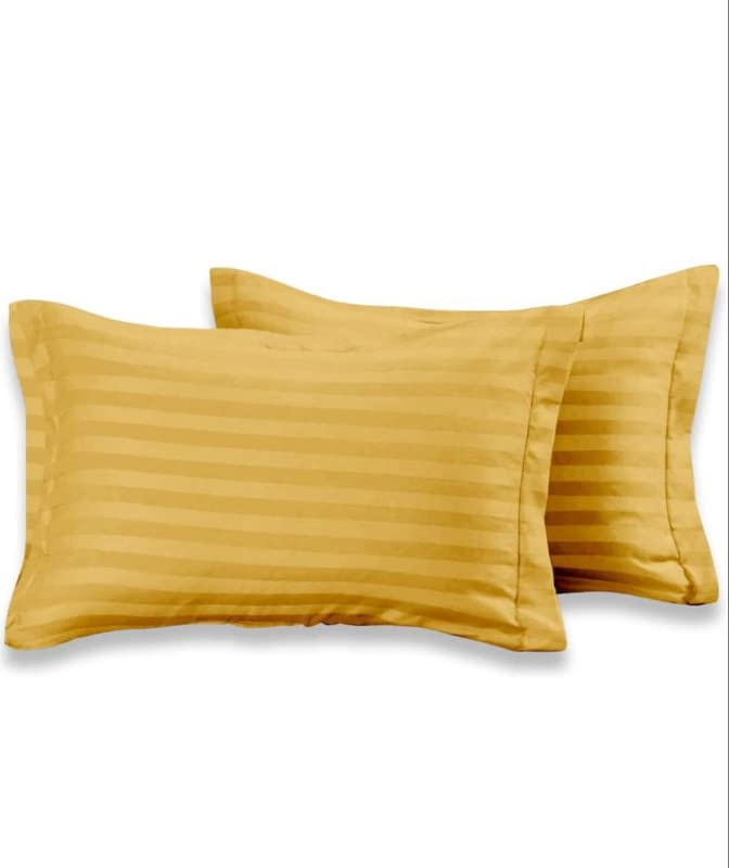 YFH Creative Super Soft Breathable Brushed Microfiber Cotton 220 GSM Luxurious Striped Pillow Covers Combo Set of 4 Peices- 18"x 28", Yellow & Blue - Image 3