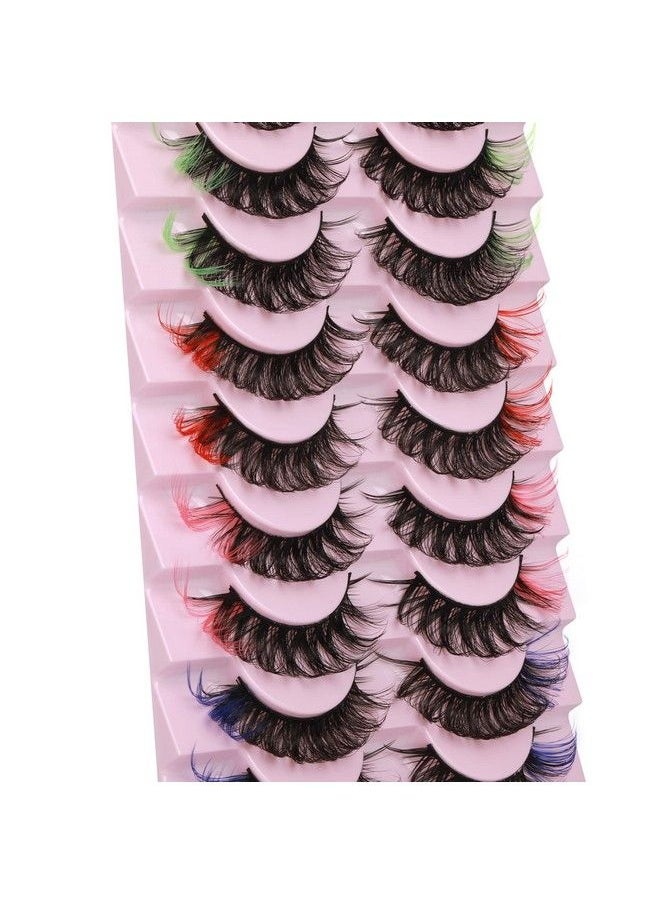 wiwoseo - False Eyelashes Colorful Russian Strip Lashes Colored Faux Mink Lashes Natural Wispy Fluffy 18Mm 3D Effect Color Fake Eyelashes For Festival 10 Pairs Pack - Image 1