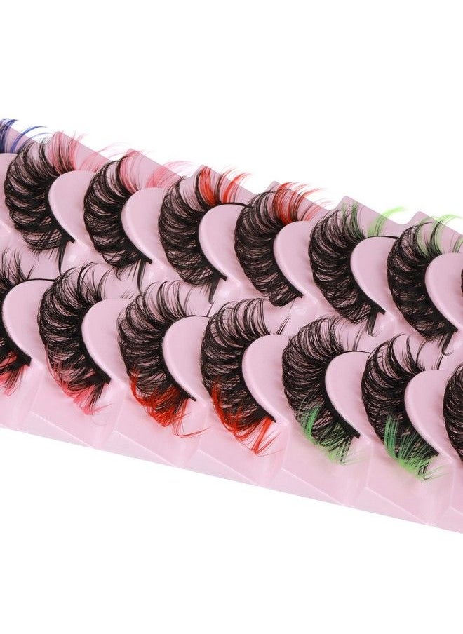 wiwoseo - False Eyelashes Colorful Russian Strip Lashes Colored Faux Mink Lashes Natural Wispy Fluffy 18Mm 3D Effect Color Fake Eyelashes For Festival 10 Pairs Pack - Image 1