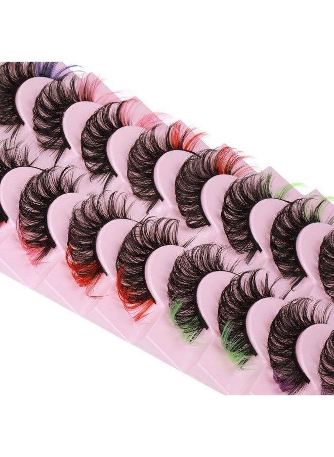 wiwoseo - False Eyelashes Colorful Russian Strip Lashes Colored Faux Mink Lashes Natural Wispy Fluffy 18Mm 3D Effect Color Fake Eyelashes For Festival 10 Pairs Pack - Image 1