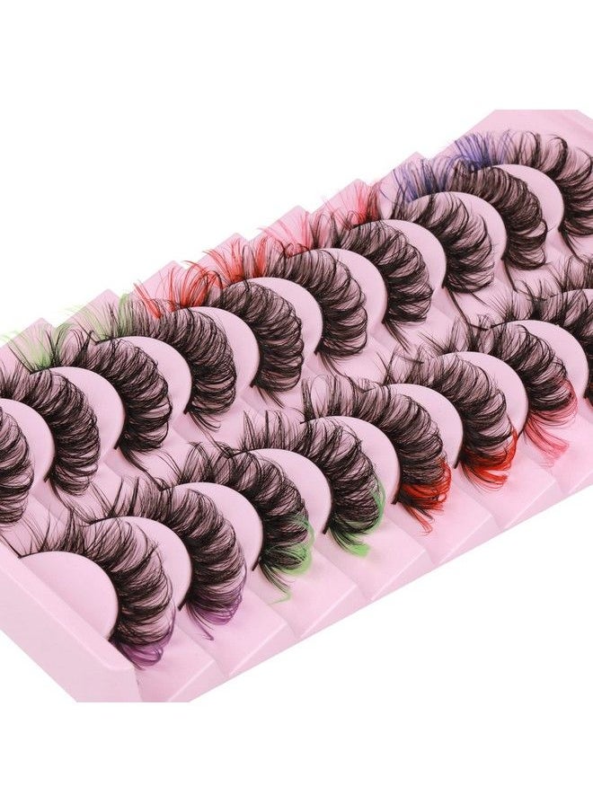 wiwoseo - False Eyelashes Colorful Russian Strip Lashes Colored Faux Mink Lashes Natural Wispy Fluffy 18Mm 3D Effect Color Fake Eyelashes For Festival 10 Pairs Pack - Image 1