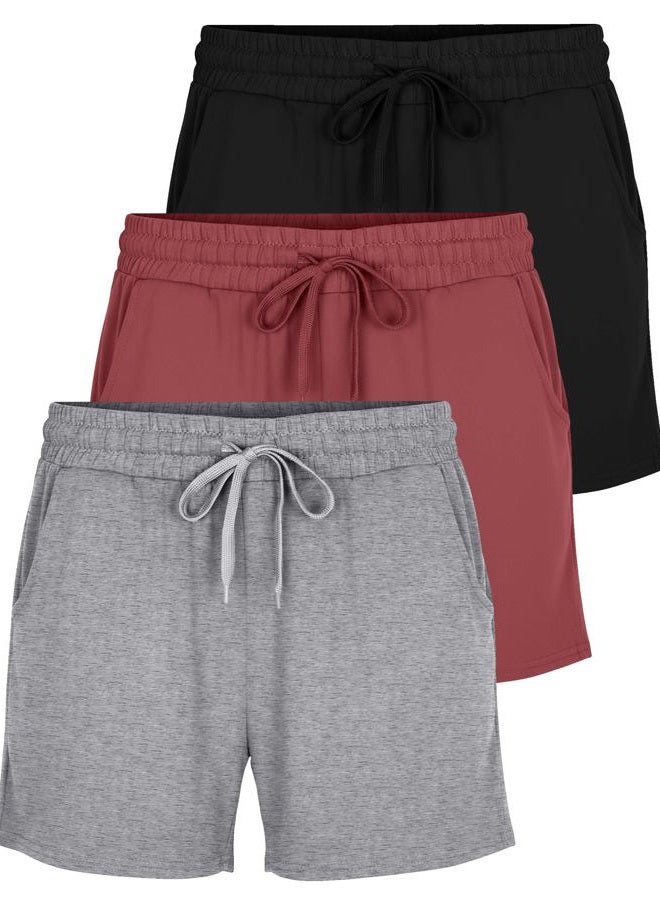 REALESSENTIALS 3 Pack: Athletic Lounge Shorts for Women - Jogging Workout Yoga Sweat Shorts with Pockets (Available in Plus Size) - Image 1