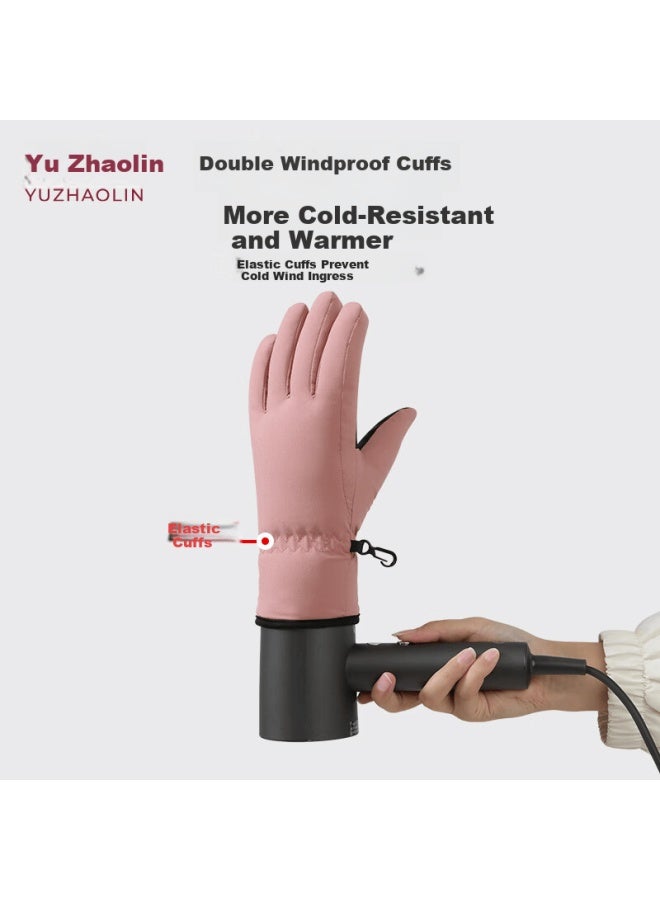 Yuzhaolin Women's Ski Gloves Winter Cycling Warm Fleece Thickened Water-repellent Touchscreen Windproof Gloves Black