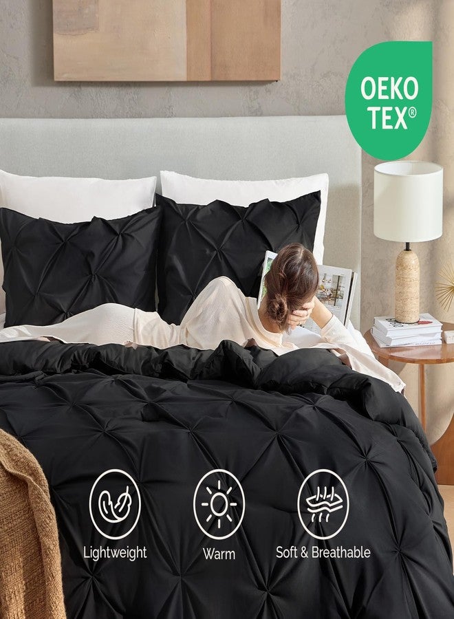 Andency طقم لحاف أندينسي كاليفورنيا كينج أسود (104 × 96 بوصة)، طقم لحاف كاليفورنيا كينج ذو ثنيات متداخلة مكون من 3 قطع، لحاف سرير كينج كبير الحجم بثنيات متداخلة، طقم مفروشات سرير من الألياف الدقيقة بديل للريش - Image 3