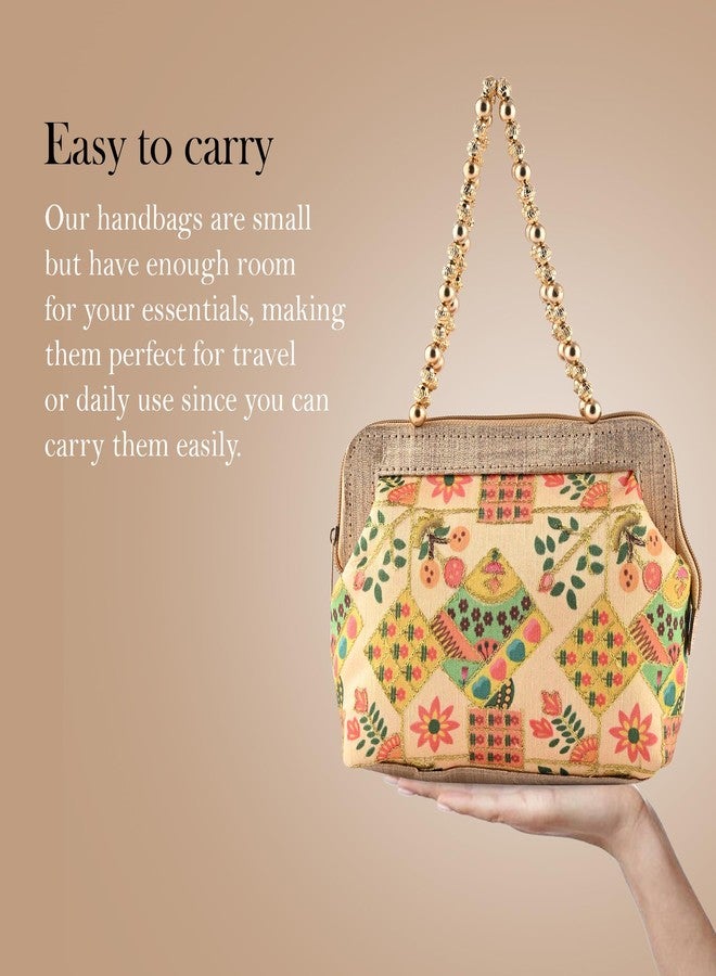 Kuber Industries Small Handbag for Women & Girls | Double Handle Bag | Slim & Travel Friendly Ladies Purse | Flower Embroidery - Cream - Image 5
