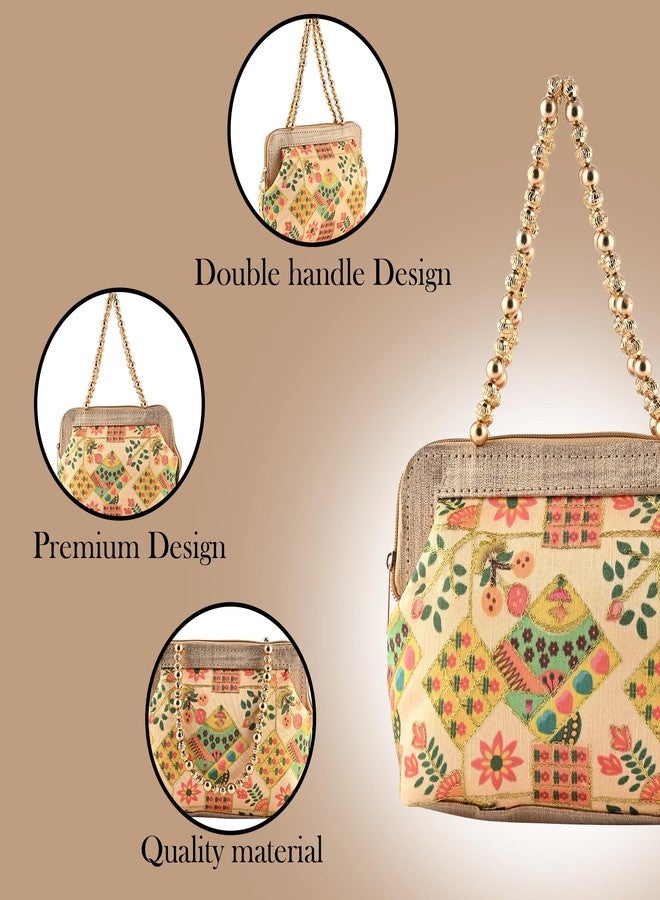 Kuber Industries Small Handbag for Women & Girls | Double Handle Bag | Slim & Travel Friendly Ladies Purse | Flower Embroidery - Cream - Image 4