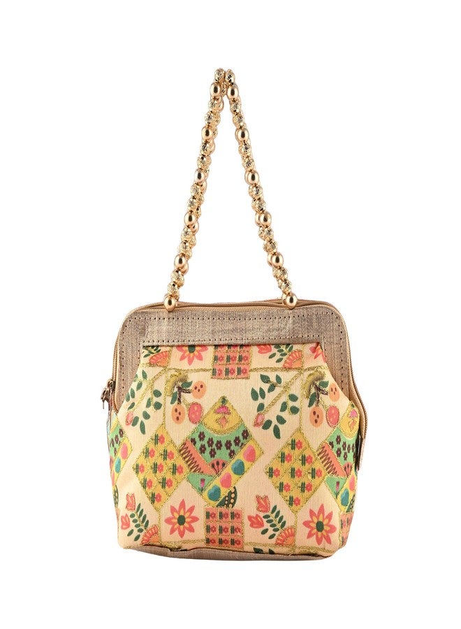 Kuber Industries Small Handbag for Women & Girls | Double Handle Bag | Slim & Travel Friendly Ladies Purse | Flower Embroidery - Cream - Image 1