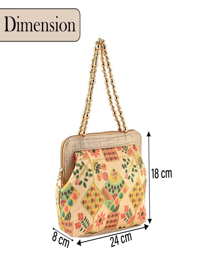 Kuber Industries Small Handbag for Women & Girls | Double Handle Bag | Slim & Travel Friendly Ladies Purse | Flower Embroidery - Cream - Image 3