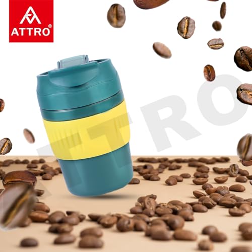 Attro Punch Coffee Travel Cup Insulated Vacuum Cup Comes with Two Convenient Drinking Options & Anti-Skid Bottom Stylish & Functional Travel Friendly Ideal for Office & Outdoor-350ml Emerald Green - Image 2